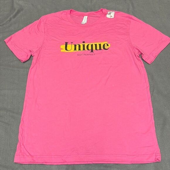 Unique Not Perfect Charity Pink Short Sleeve Crew Neck T-Shirt Size Large - Picture 1 of 7